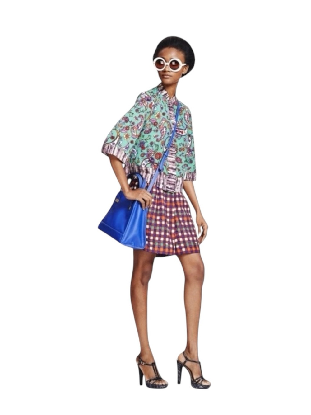 Duro Olowu ꕥ Window Pane Print Plaid Shorts ꕥ Warm Red Multicolor ꕥ 4 ꕥ Fun Easy